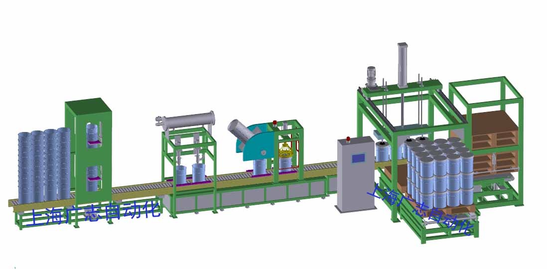 Automatic paint filling machine in operation
