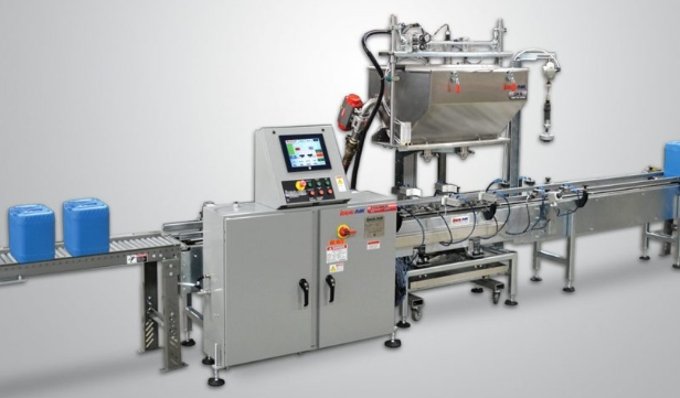 2 – Head In-line Automatic Net Weight Filling Machine for 1/2 Pint to Pail Containers Dual-head net weight filler