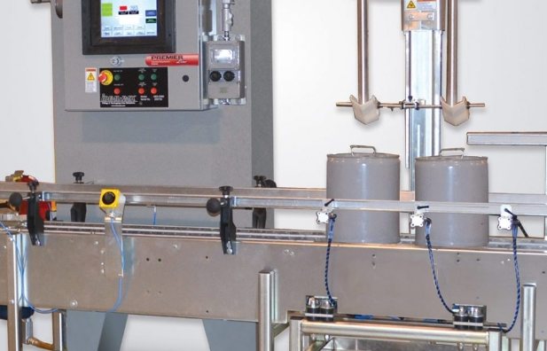 2 – Head In-line Automatic Net Weight Filling Machine for 1/2 Pint to Pail Containers Dual-head net weight filler