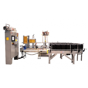 2 &ndash; Head In-line Automatic Net Weight Bottom Filling & Closing Machine for 1 Gallon to 5 Gallon Containers with Bottom Fill Cart