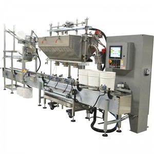 3頭在線自動凈重灌裝和卷邊封口機(jī)